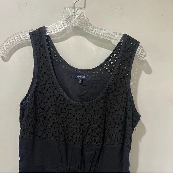 Womens Madewell black‎ Eyelet Dress Zipper Lined 100% Cotton Sleeveless small - Image 4