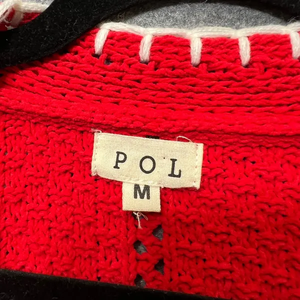 POL Red Cable Knit Cardigan M Oversized Chunky Button Front Boho‎ Sweater - Image 2