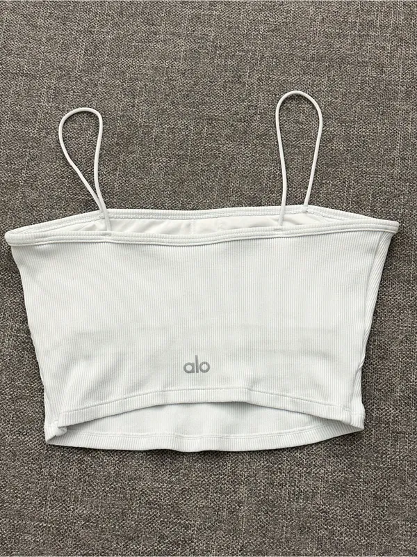 Alo Yoga White Goddess Ribbed Cropped Bandeau Bra Tube Top S - Image 5