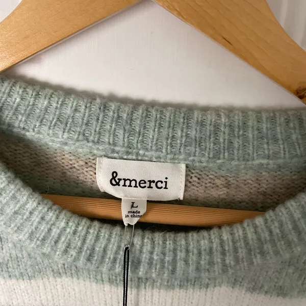 &Merci‎ Striped Crewneck Pullover Knit Sweater Size Large - Image 2