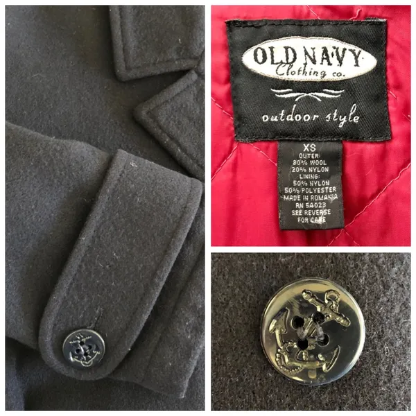 Double Breasted Classic Navy Blue Wool Peacoat, sz. XS - Image 8