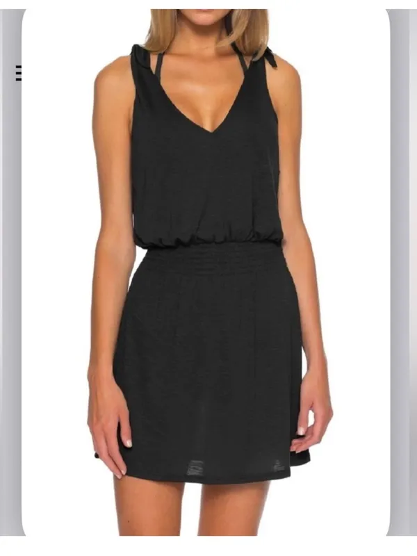 BECCA NWT Breezy Basics Swim Cover-Up Dress size Small Black Swimsuit Beach Mini - Image 2