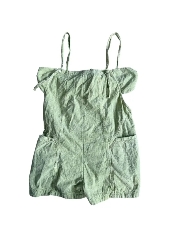 FREE PEOPLE Green Linen Blend Romper Size MEDIUM - Image 4