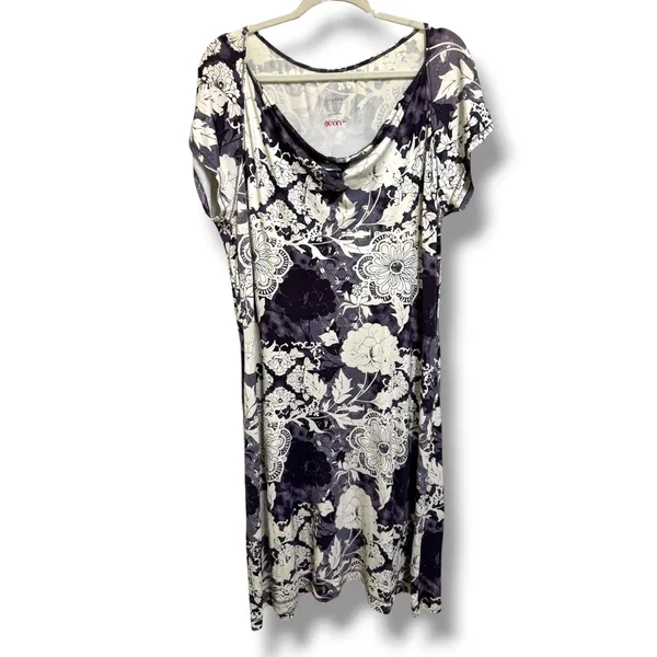 Title‎ Nine Womens Purple Floral Cowl Neck Supplex Nylon Stretch Dress Large - Image 2