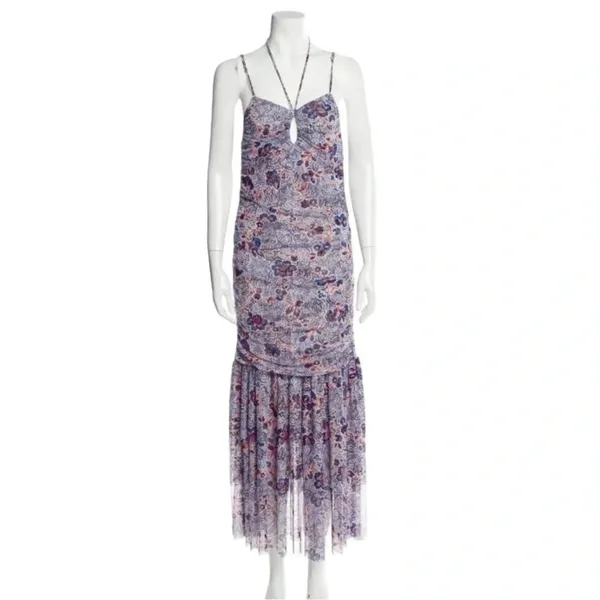 MISA Los Angeles Nicola Floral Mesh Halter Midi Dress Blue Size XS NWT - Image 4