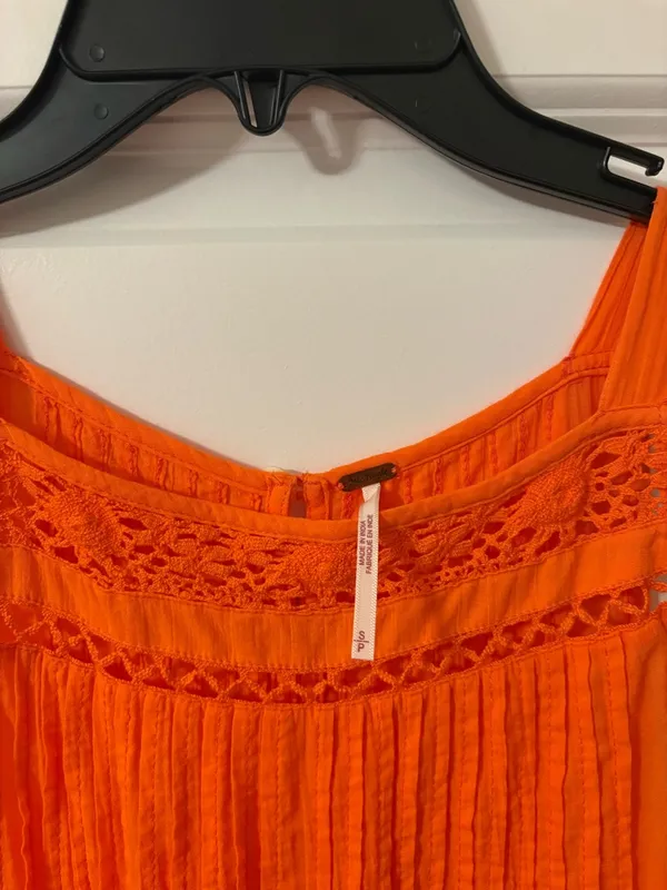 Free People Bright Orange Crochet-Trim Swing Cami - Image 5