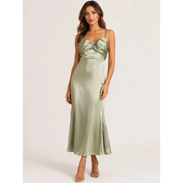 Reformation Hensley Satin Dress 4 Artichoke Green Midi NWT - Image 2