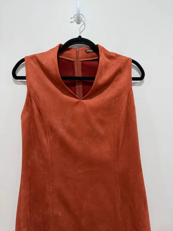 J. McLaughlin Rust Faux Suede Sleeveless Sheath Dress Size Medium - Image 3