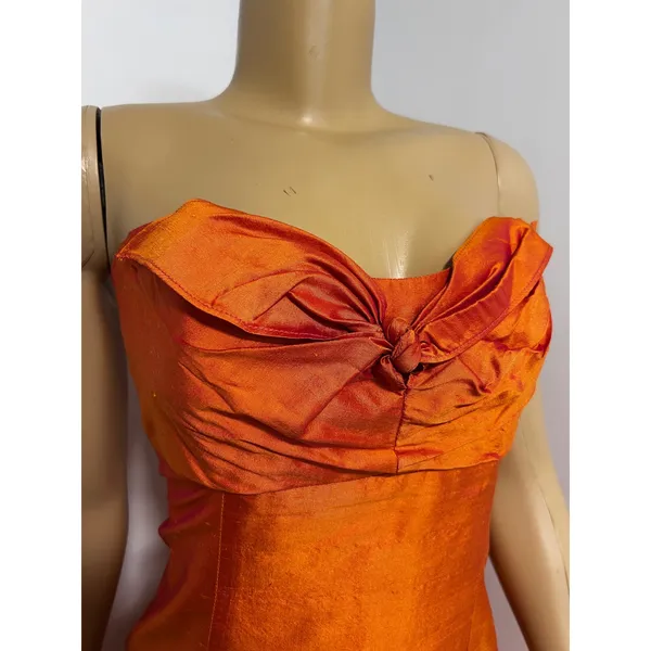 Coren Moore New York Womens Orange 100% Silk Strapless Bow Cocktail Dress Size 4 - Image 3