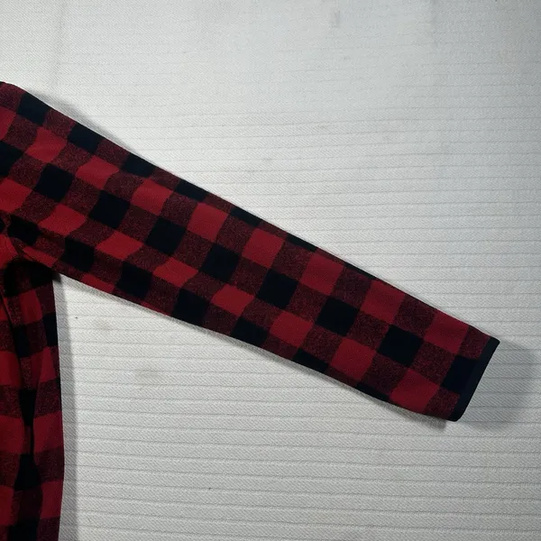 Eddie Bauer Women’s Medium Red Black Buffalo Plaid Fleece Pullover Snap Neck - Image 6