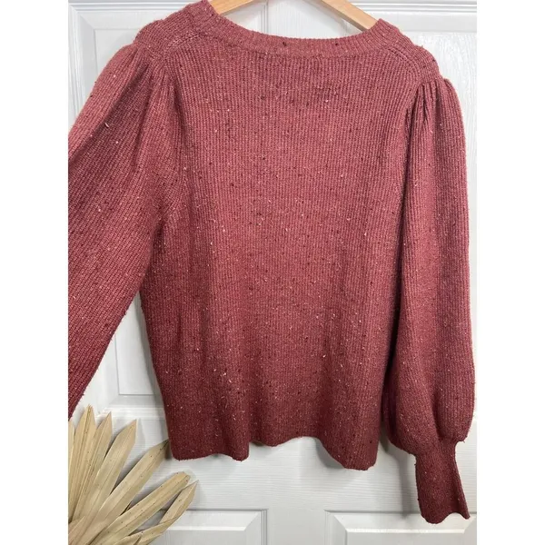 1.STATE Sweater Womens Size XL Speckled Puff Sleeve Cozy Knit Mauve Brown - Image 9