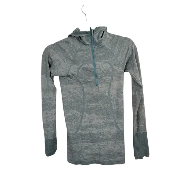 Lululemon Swiftly Speed Hooded Quarter 1/4 Zip Blue Thumbholes Gym‎ Womens 2 - Image 2