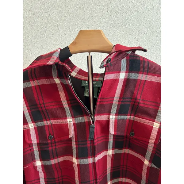 Lauren Ralph Lauren Wool Plaid Shirt Jacket Womens 1X‎ Red Shacket Quarter Zip - Image 5