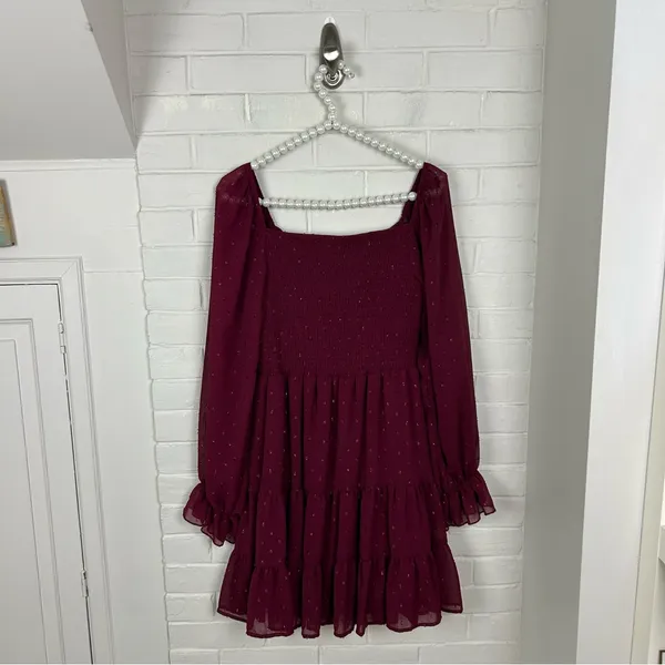 Altar’d State Shimmer Textured Smocked Tiered Long Sleeve Dress Size S - Image 7