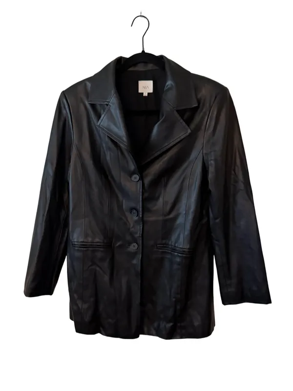 NIA Faux Leather Blazer Jacket – Black Size S - Image 5
