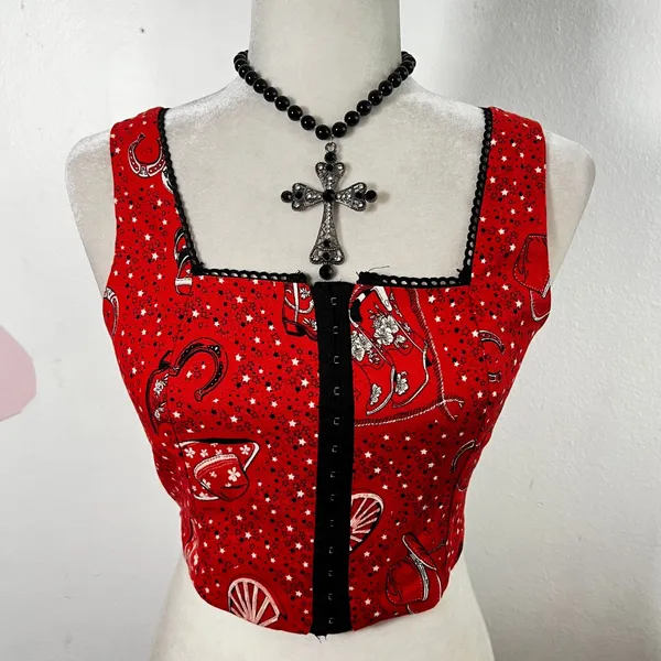 Western Cowgirl Corset Style Top Womens‎ Small Red Rodeo Festival - Image 2