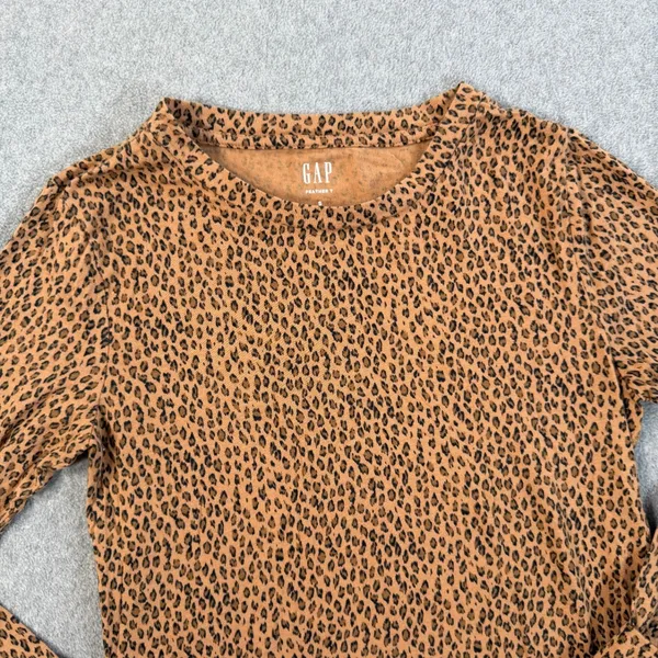 GAP Women's Small Feather T Leopard Print Long Sleeve T-Shirt Crew Neck Brown - Image 4