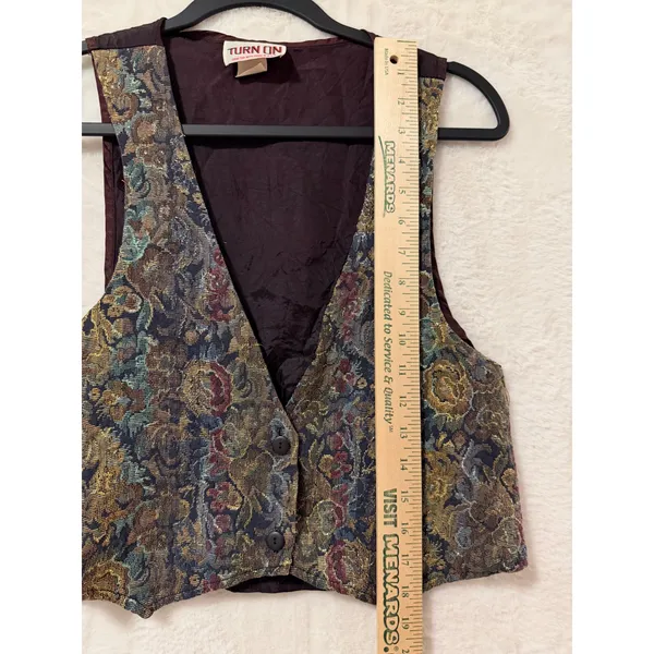 Turn On Vintage Tapestry Vest Womens Large Floral Brocade Metallic Cropped USA - Image 4