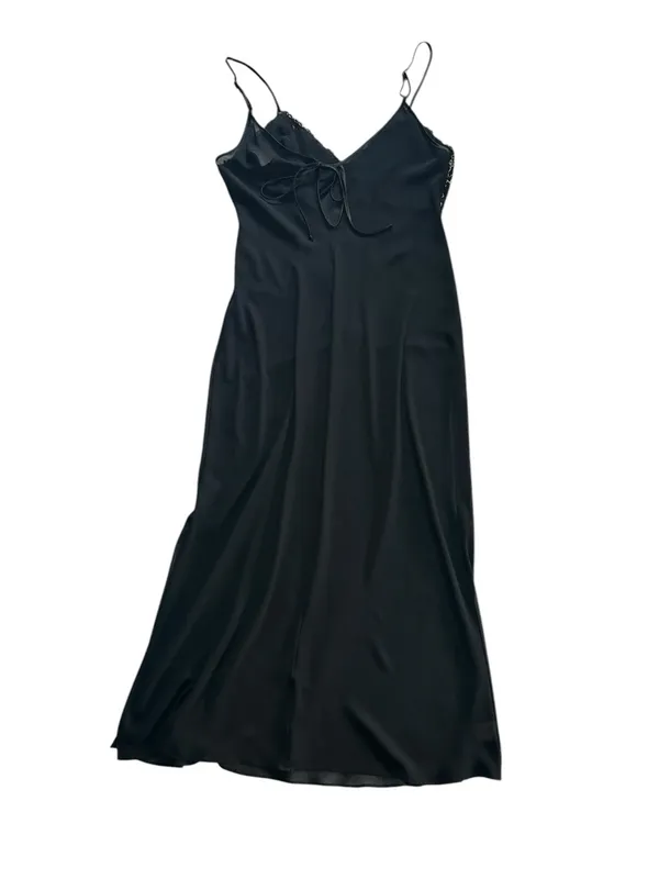 80s Sheer Chiffon Lace Slip Dress Midi Lingerie Sz M Romantic Soft Goth Coquette - Image 8