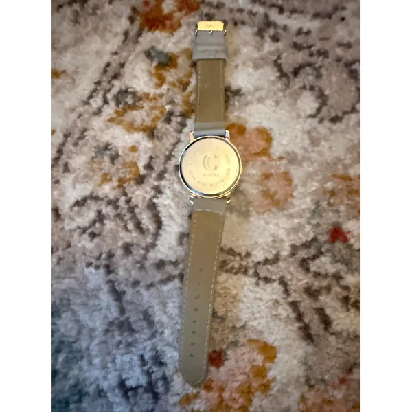 C Quartz Watch Rose Gold Tone Grey White‎ Striped Dial Grey Leather Band 9732 - Image 3
