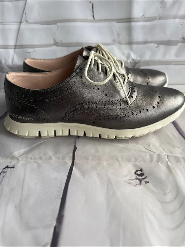 Cole Haan Zero Grand Women's Grey Metallic Wingtip Sneakers with White Soles - Image 4