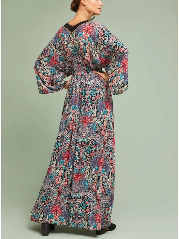 Anthropologie Raga Floral Kimono Maxi Dress Size XS - Image 3