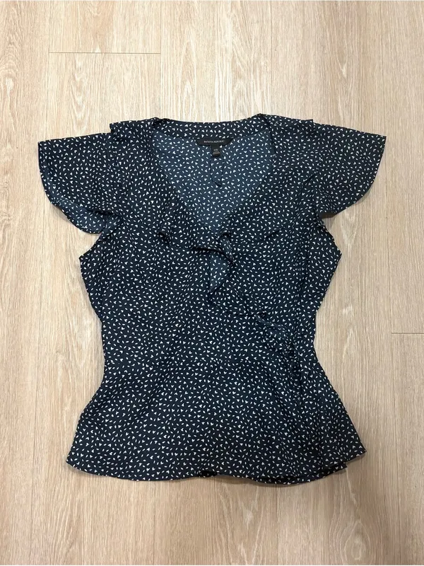 Banana Republic Navy Printed Ruffle Wrap Top - Image 2