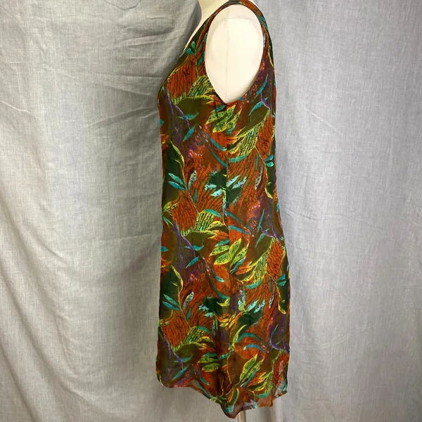 Vintage‎ Y2K Robbie Bee 100% Silk Slip Dress Abstract Olive Multi Lined Artsy M - Image 9