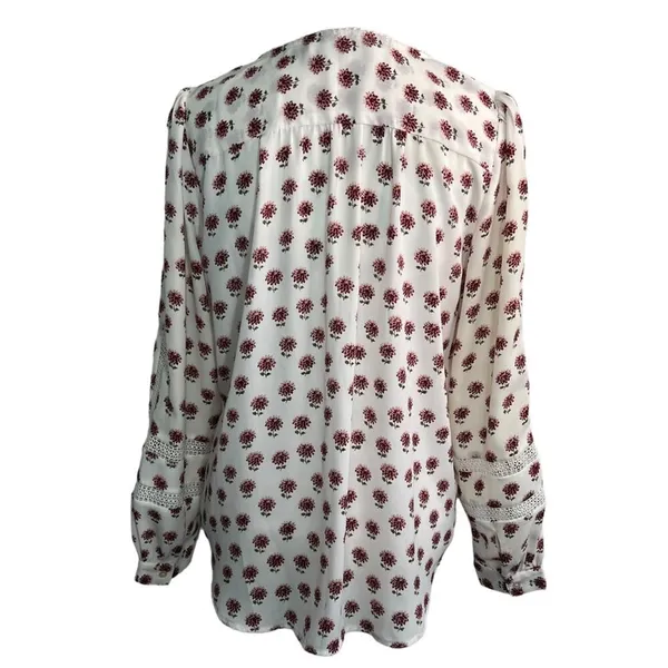 LOFT Floral Eyelet Blouse White M - Image 11