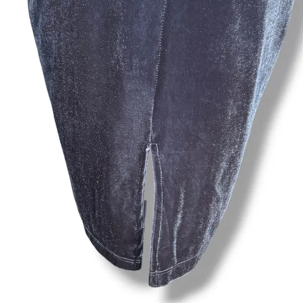Y2K Windsor Blue Gray Velvet Midi Dress V Neck Bodycon Cocktail Party Holiday - Image 7