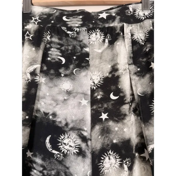 Poof New York Celestial Sun Moon Stars Women's Wide‎ Leg Pants Black White Small Witchy Gothic - Image 3