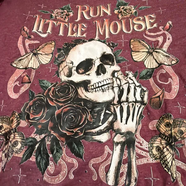 Run Little Mouse Skeleton Halloween Oversized T shirt Maroon Women’s S - Image 4