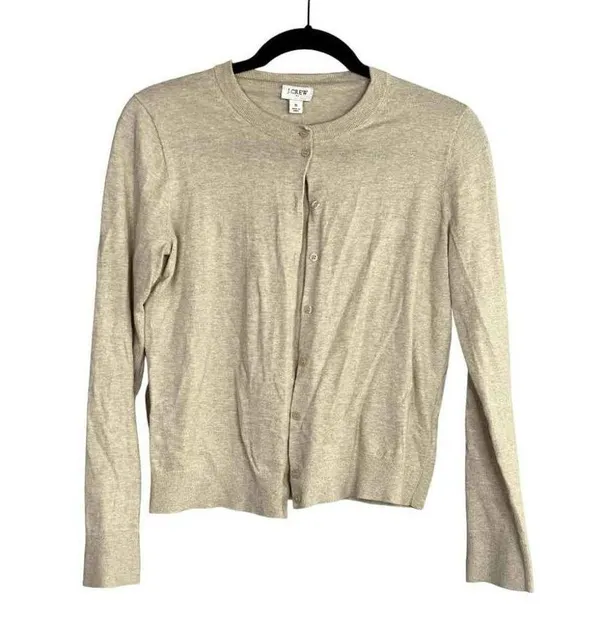 J.Crew Cotton Button Down Long Sleeve Crew Neck Sweater Cardigan S Cream #2304 - Image 7