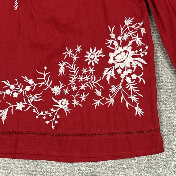 Sundance Blouse Womens XS Linen Embroidered Peasant Boho Top Red Oversized - Image 3