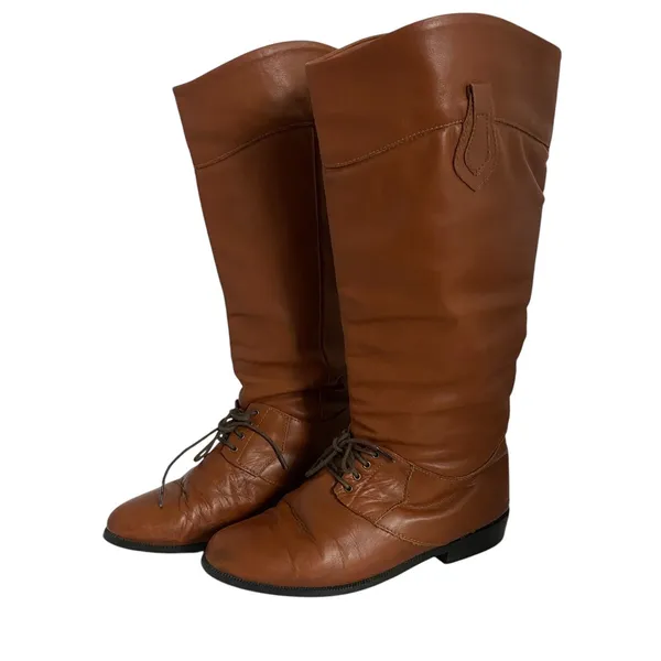 Vintage LL Bean Womens 7 M Tall Tan Brown Soft Leather‎ Riding Lace Boots Canada - Image 15