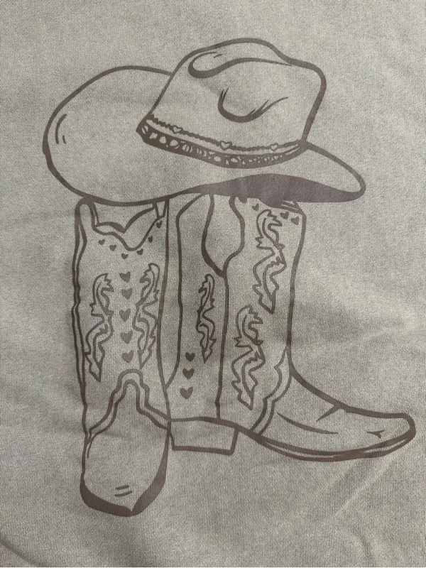 easel Olive Green Crewneck Sweatshirt with Cowboy Hat & Boots Graphic - Image 6