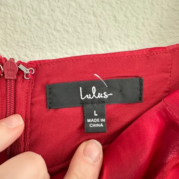 Lulus Red Organza Puff Sleeve Peplum Top Square Neck Shimmer Blouse Large‎ - Image 4