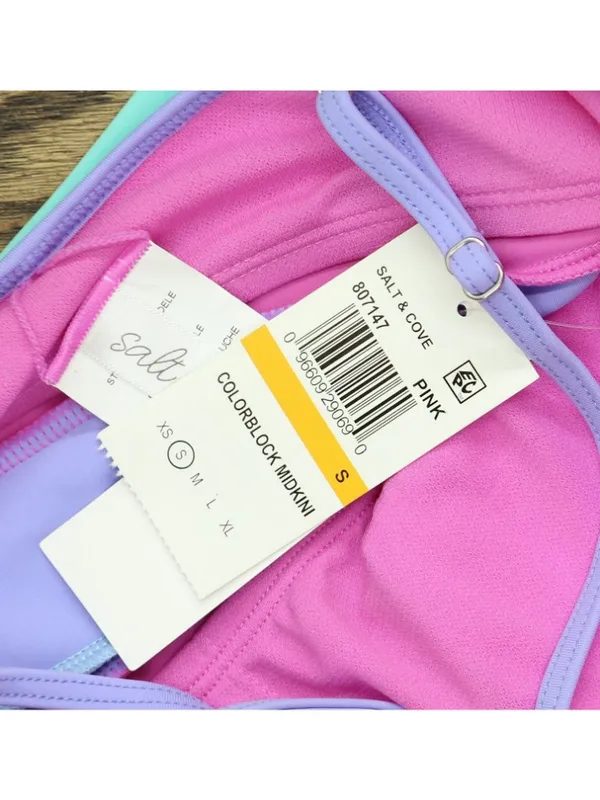 NWT Salt + Cove Juniors Colorblocked Midkini Swim Top 807147 Pink Multi S - Image 5