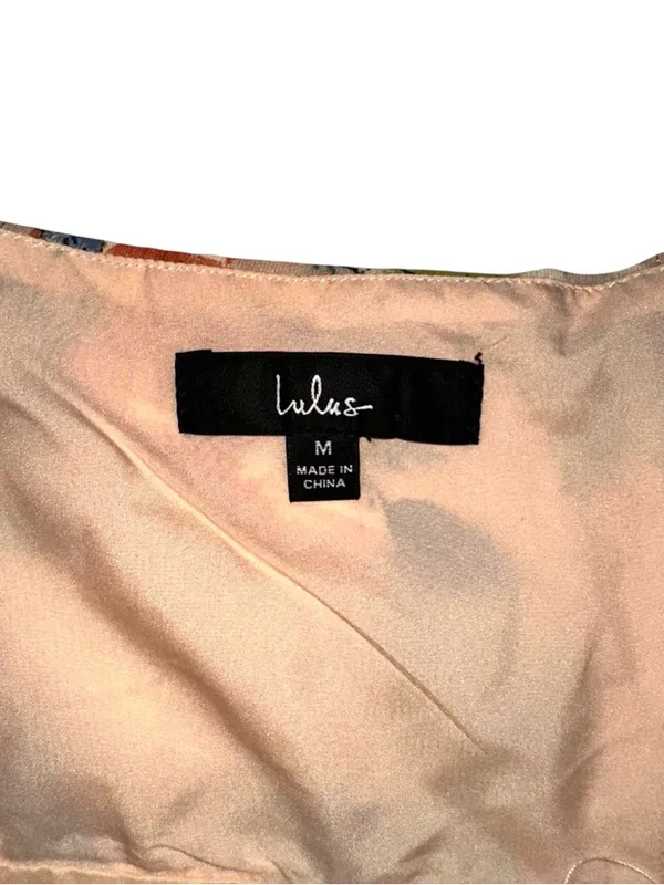 Lulu's Stunning Soiree Blush Pink Floral Chiffon Ruched Midi Dress MEDIUM - Image 6