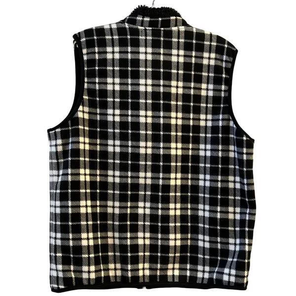 Hasting & Smith Womens Plaid Fleece Vest Black‎ White Sherpa Collar Zip Up M - Image 6