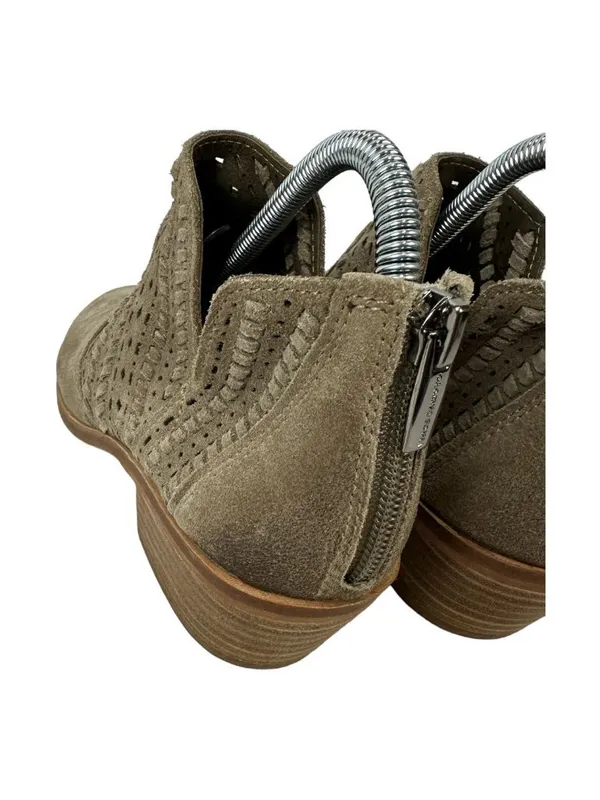 Vince Camuto Taupe Suede Perforated Booties Low Block Heel Size 7.5 - Image 6