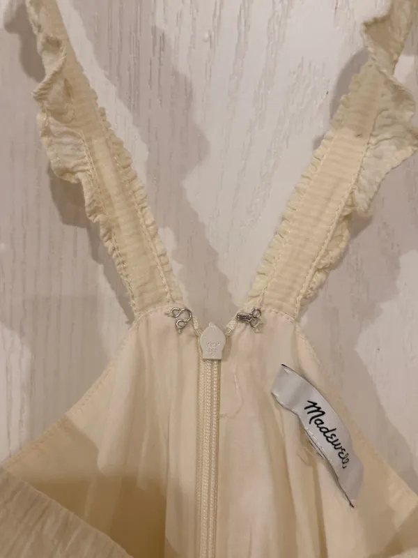 Madewell Ruffle Strap Empire Dress Ivory Cream Beige Sz 12 Cotton Blend Pockets - Image 4