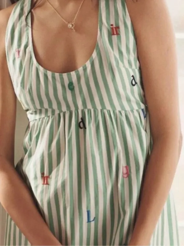 Anthropologie Green and White Striped Tie-Back Mini Dress - Image 3