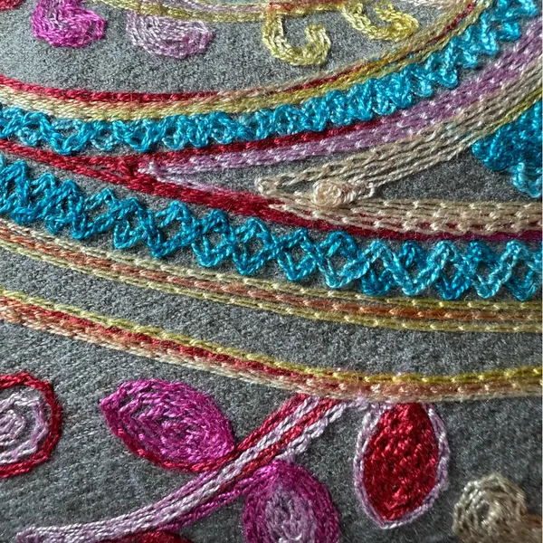 Colorful Hand Embroidered Paisley Shawl with Fringe - Image 5