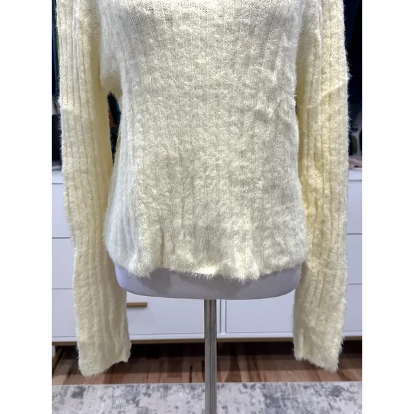 Cotton Emporium Light Yellow Ribbed Knit Sweater Cozy Chunky Cottagecore L NWOT - Image 4