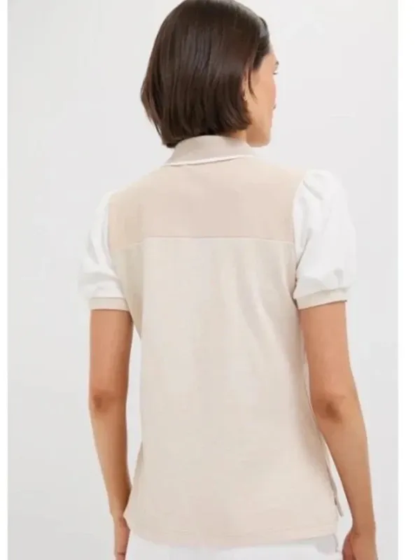 Tuckernuck Sandstone Colorblock Pique Puff Sleeve Peggy Polo Shirt Size M - Image 2