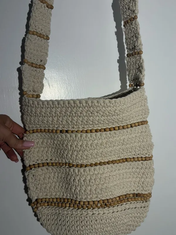 Free People NWOT Cream and Brown Crochet Shoulder Crossbody Bag - Image 7