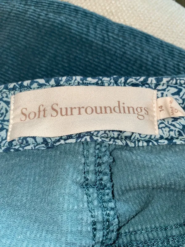 SOFT SURROUNDINGS Corduroy green teal straight leg button zipper closure size 14 - Image 4