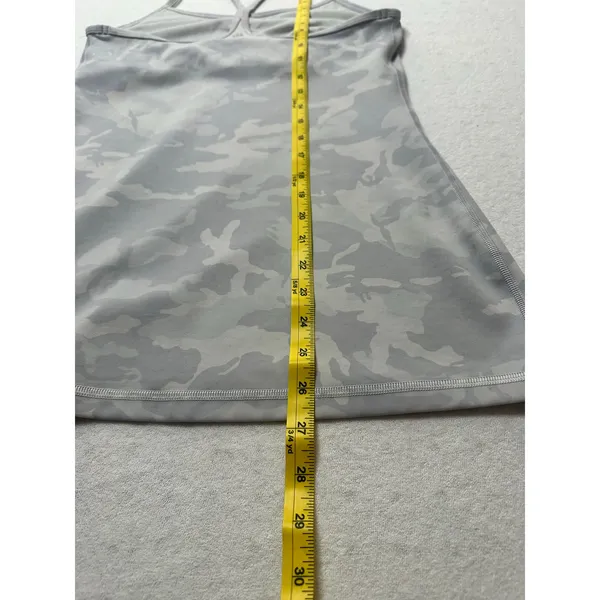 Lululemon Power Y Tank Top Size 8 Gray Camo Print Built-In Bra Luon Yoga - Image 5