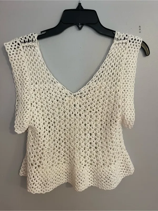 Altar'd‎ State Cream Crochet V-Neck Peplum Crop Top - Image 2